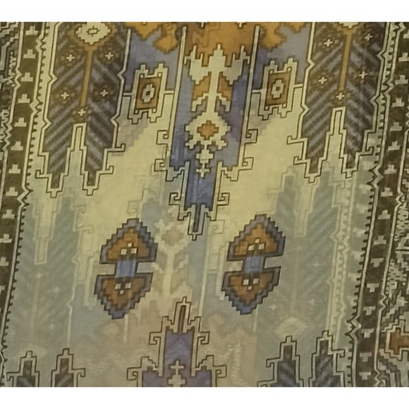 GRANDEUR COLLECTION Beige Geometric Silk Scarf 70"/ 23” EC - Picture 8 of 10